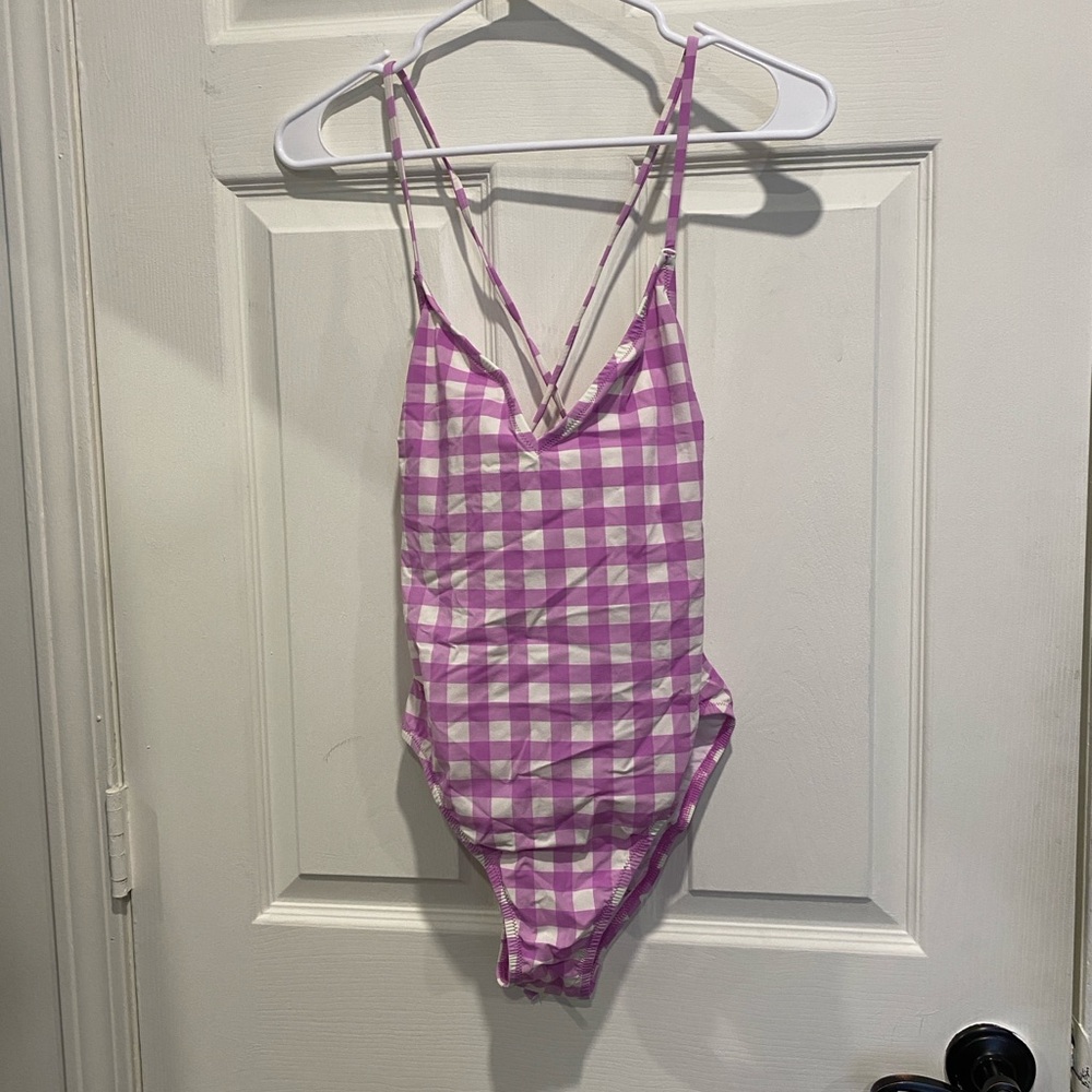 J. Crew Pink Gingham One Piece Swimsuit - Picture 2 of 6